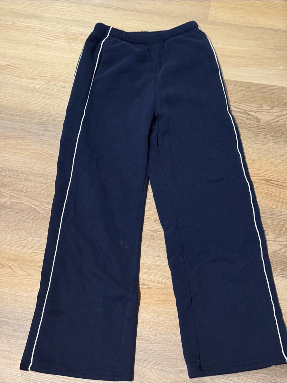 Kids Navy Blue Wide Leg Track Pants with White Piping